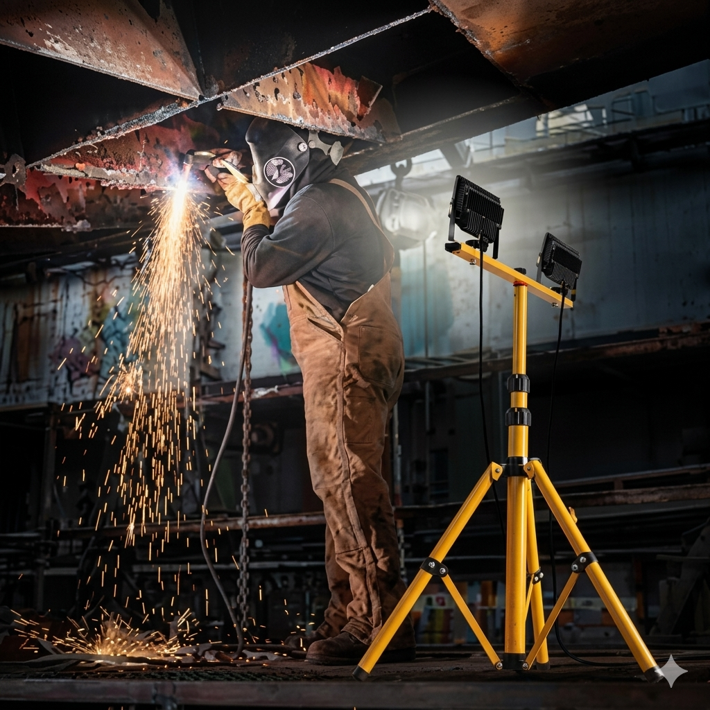 Double projecteurs LED de chantier sur pied télescopique