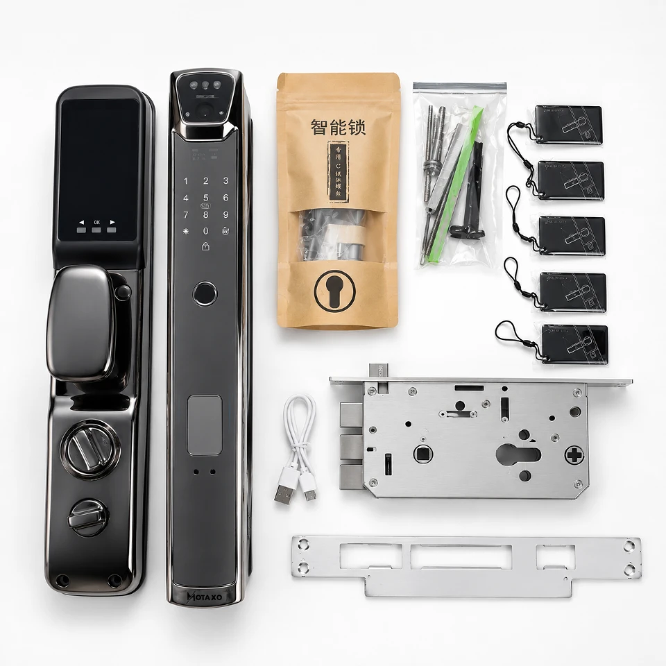 serrure-intelligente-avec-accessoires Serrure intelligente K10 Face ID Wi-Fi avec reconnaissance faciale 3D et caméra HD